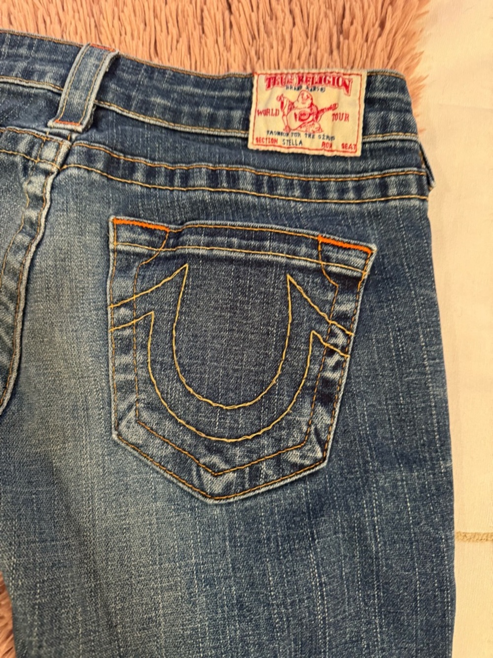 True Religion Women's Blue Denim Jeans with Contrast Stitching
